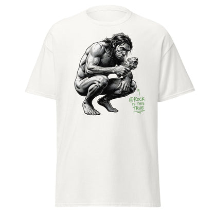 Caveman "@Rock Is This True" Funny Meme T-Shirt - White - TeeRipple