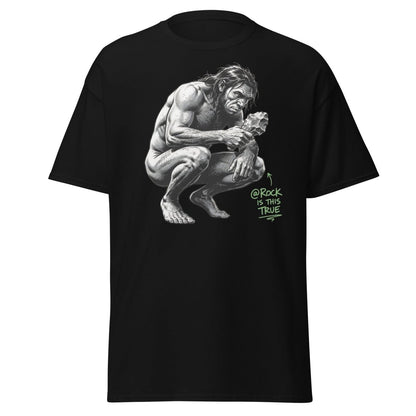 Caveman "@Rock Is This True" Funny Meme T-Shirt - Black - TeeRipple