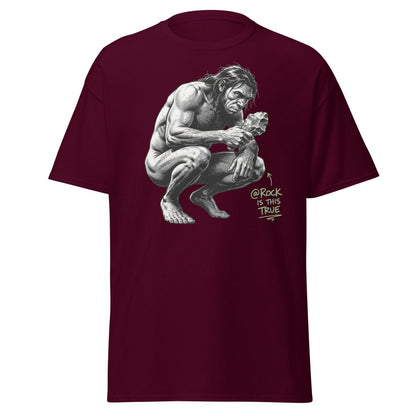 Caveman "@Rock Is This True" Funny Meme T-Shirt - Maroon - TeeRipple