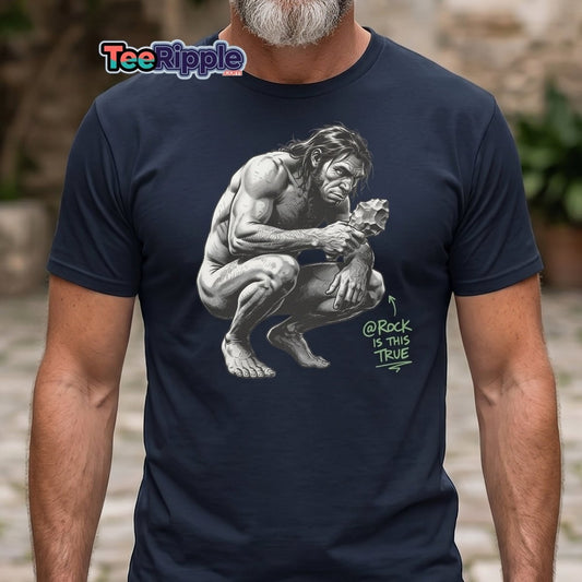Caveman "@Rock Is This True" Funny Meme T-Shirt - Maroon - TeeRipple