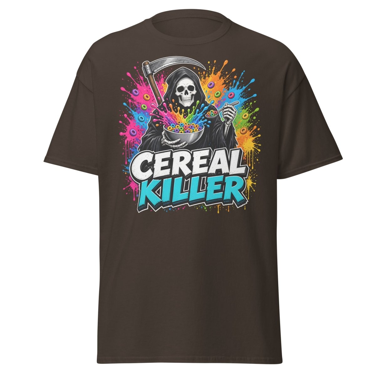 Cereal Killer Funny Grim Reaper T-Shirt - Dark Chocolate - TeeRipple