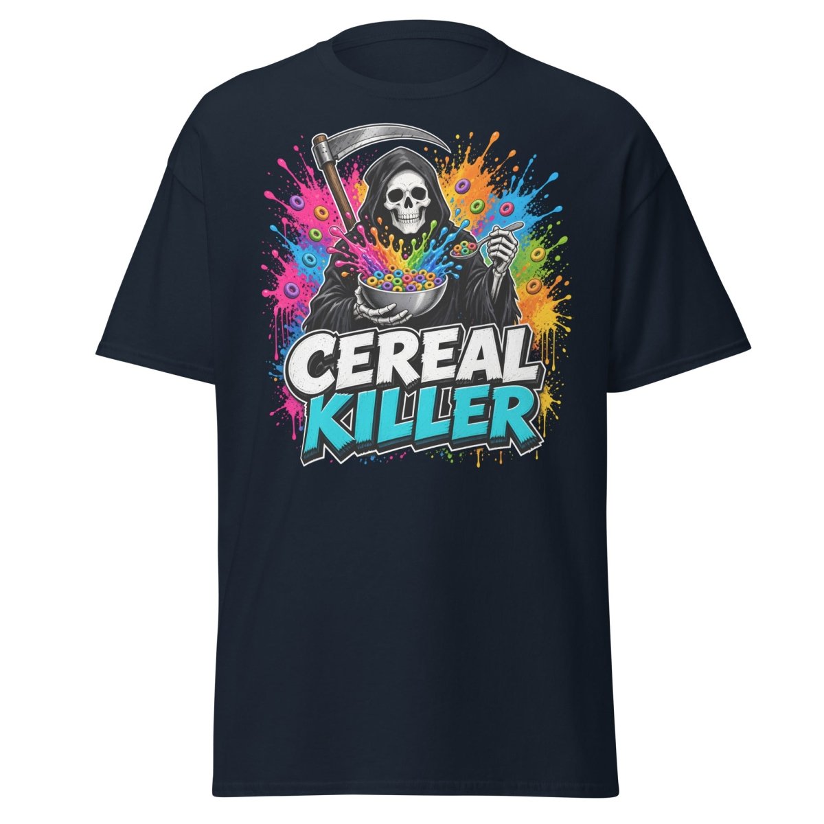 Cereal Killer Funny Grim Reaper T-Shirt - Navy - TeeRipple