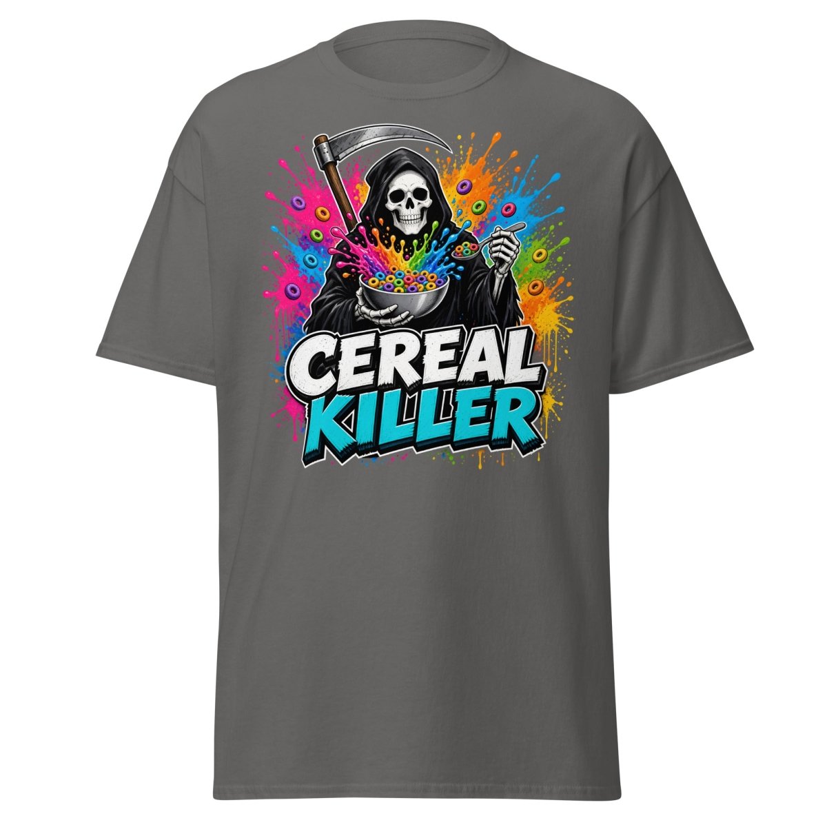 Cereal Killer Funny Grim Reaper T-Shirt - Charcoal - TeeRipple