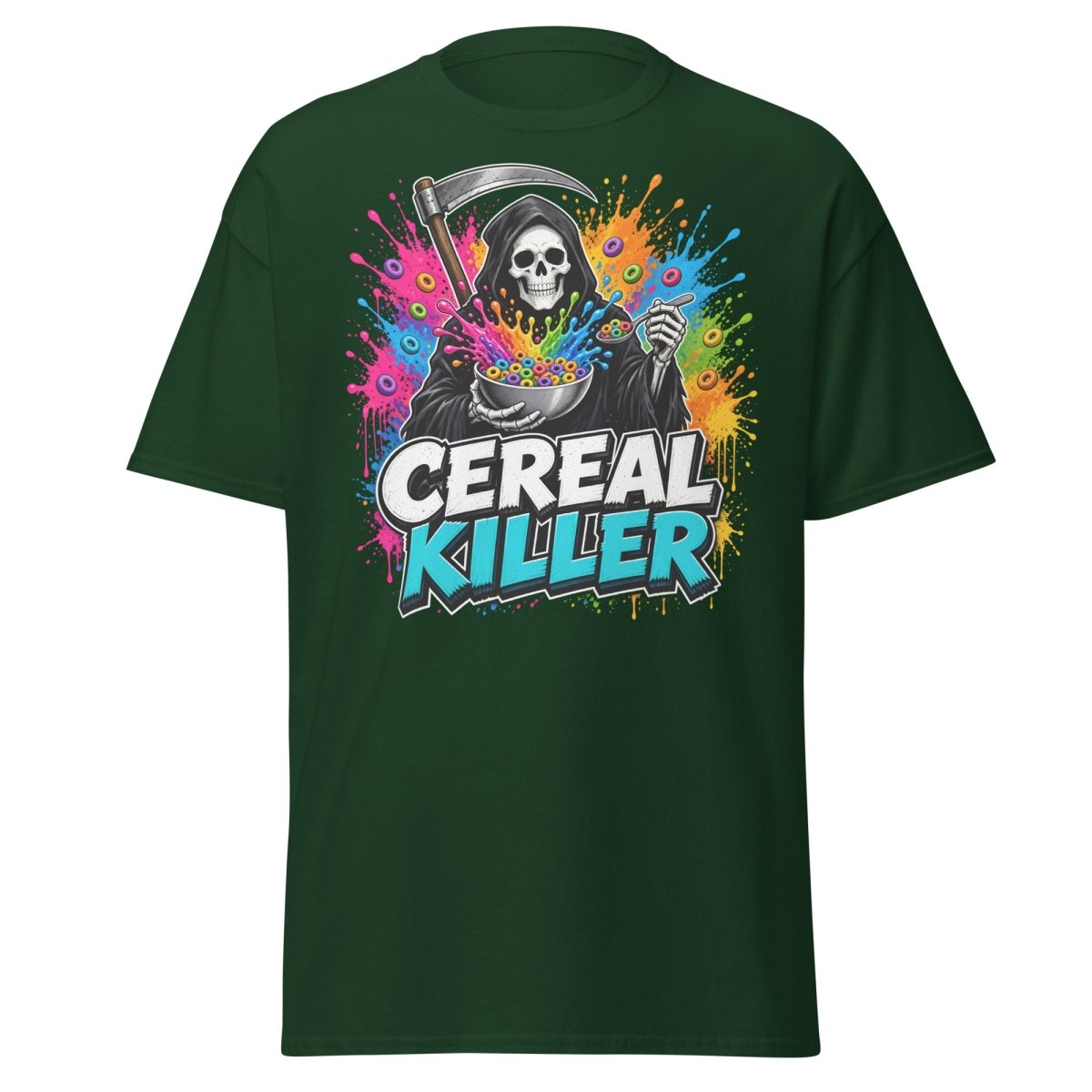 Cereal Killer Funny Grim Reaper T-Shirt - Forest Green - TeeRipple