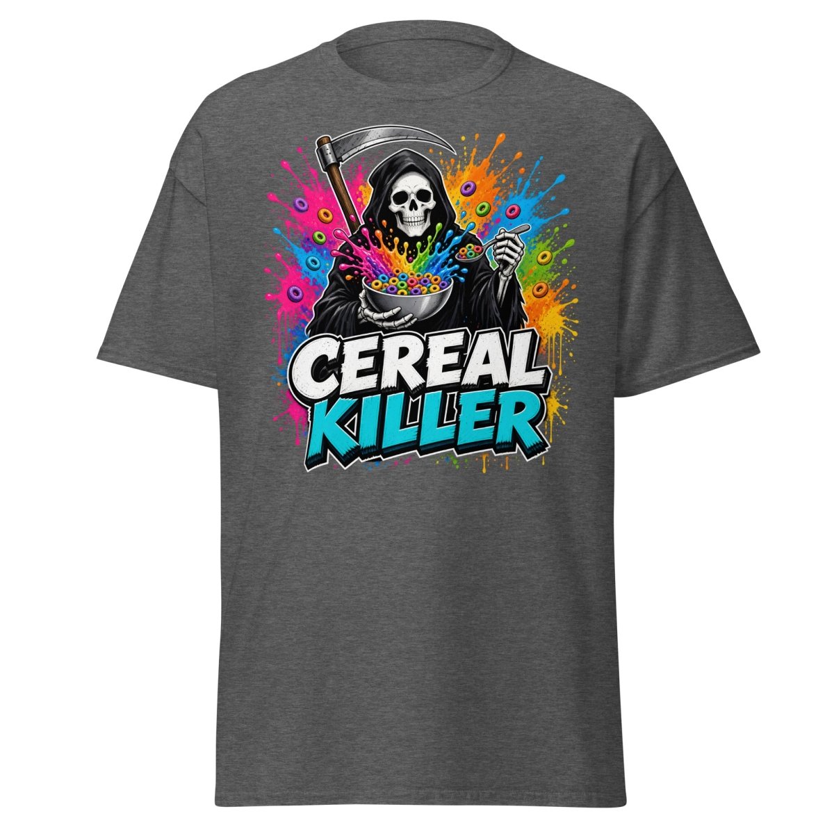 Cereal Killer Funny Grim Reaper T-Shirt - Dark Heather - TeeRipple