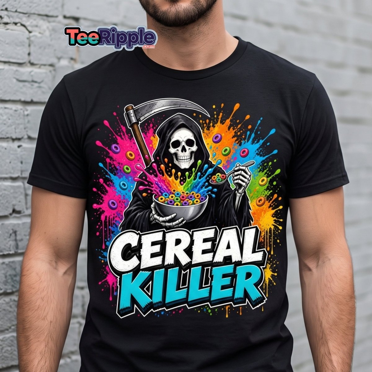 Cereal Killer Funny Grim Reaper T-Shirt - Dark Heather - TeeRipple