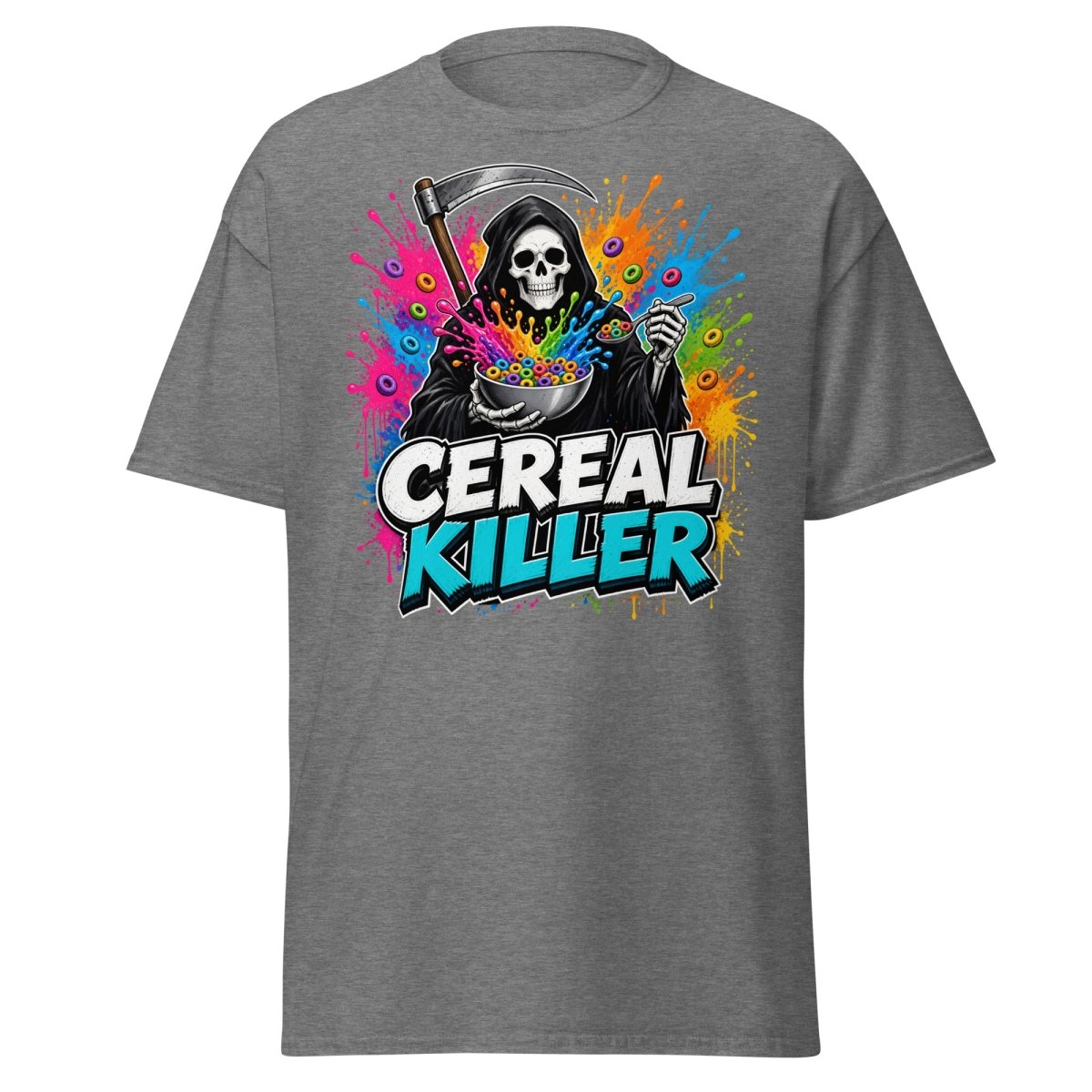 Cereal Killer Funny Grim Reaper T-Shirt - Graphite Heather - TeeRipple