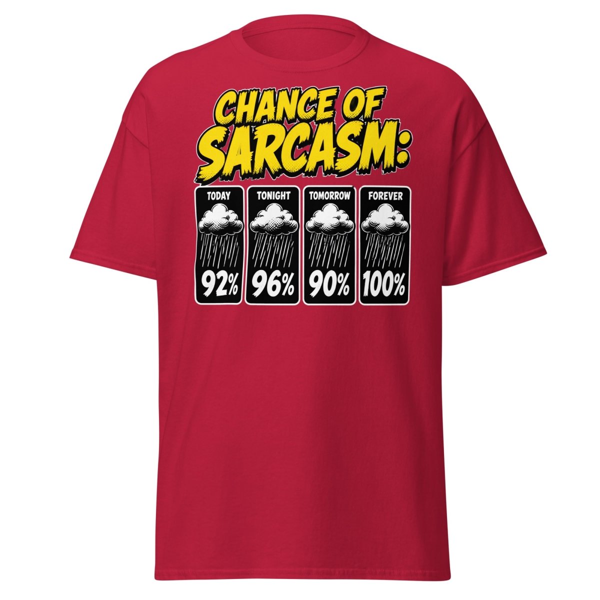 Chance of Sarcasm Funny T-Shirt – Sarcastic Tee - Cardinal - TeeRipple