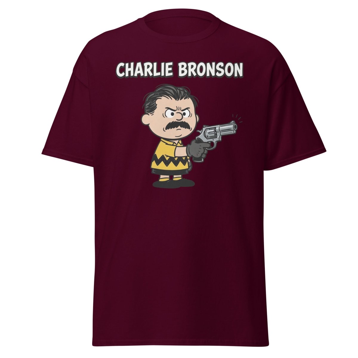 Charlie Bronson Charlie Brown T-Shirt – Funny Mashup Tee - Maroon - TeeRipple