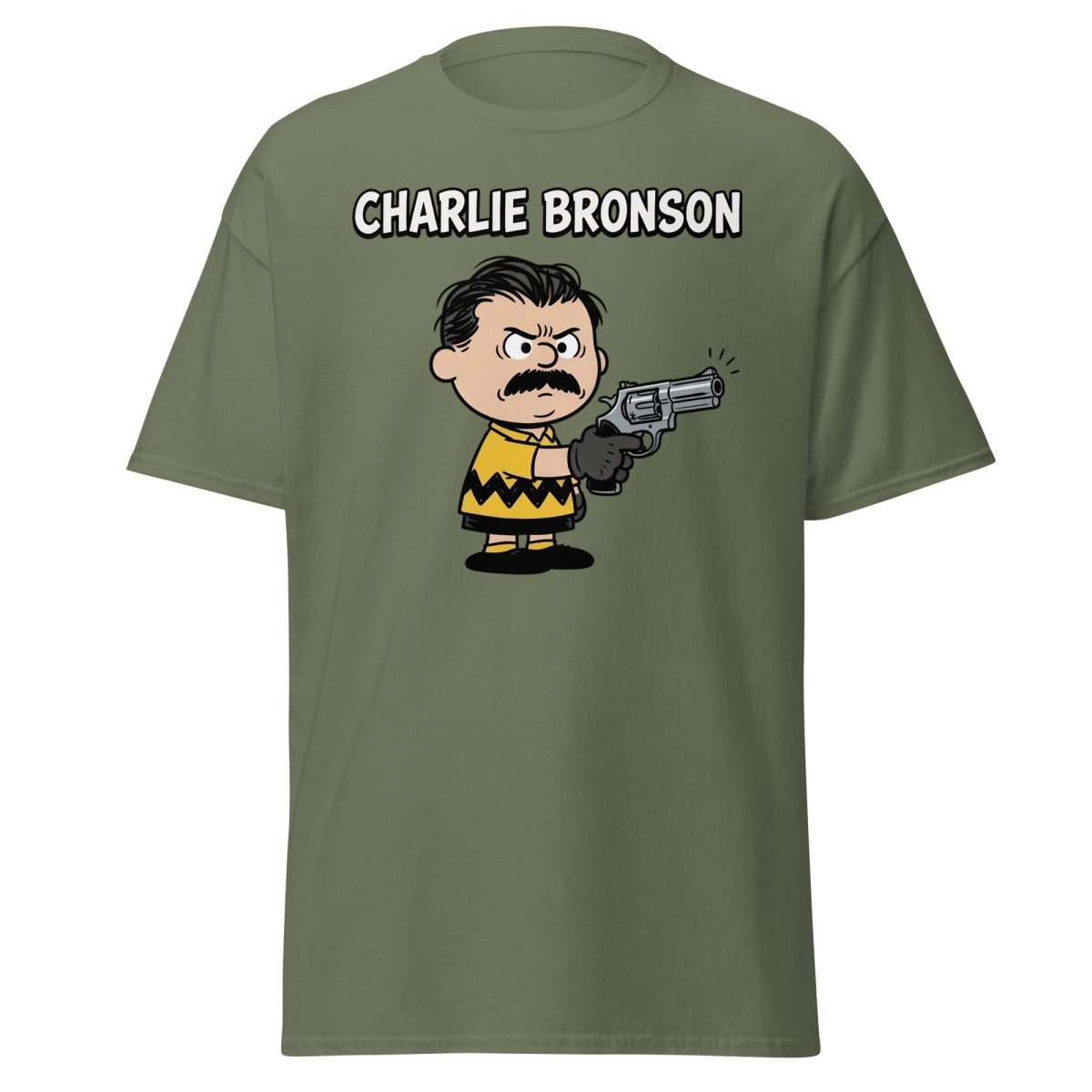 Charlie Bronson Charlie Brown T-Shirt – Funny Mashup Tee - Military Green - TeeRipple
