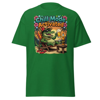 Chill Mode Activated Alligator T-Shirt Funny Beach Beer Tee - Turf Green - TeeRipple