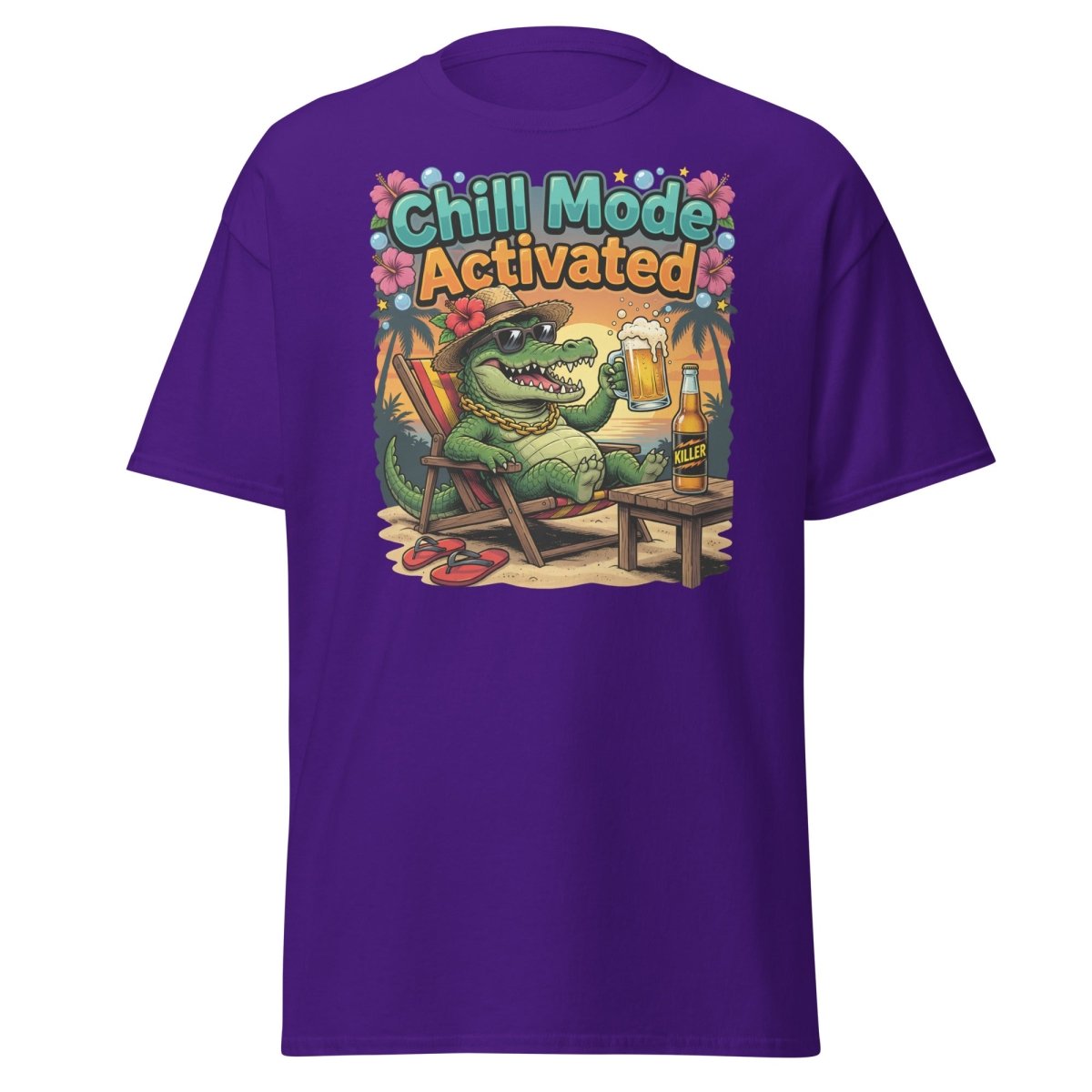 Chill Mode Activated Alligator T-Shirt Funny Beach Beer Tee - Purple - TeeRipple