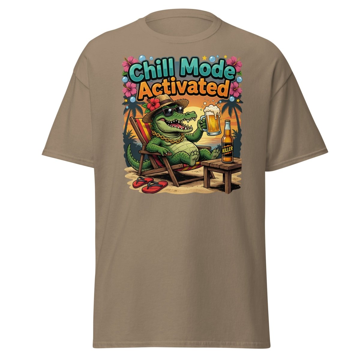 Chill Mode Activated Alligator T-Shirt Funny Beach Beer Tee - Brown Savana - TeeRipple