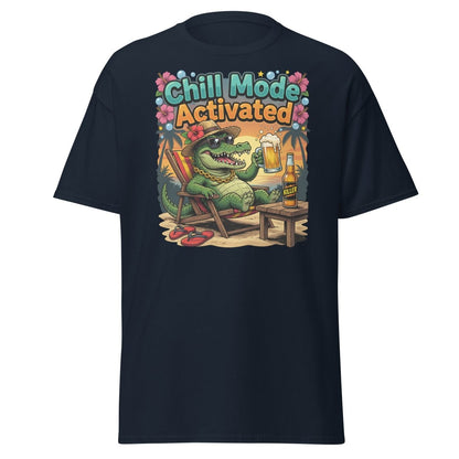 Chill Mode Activated Alligator T-Shirt Funny Beach Beer Tee - Navy - TeeRipple
