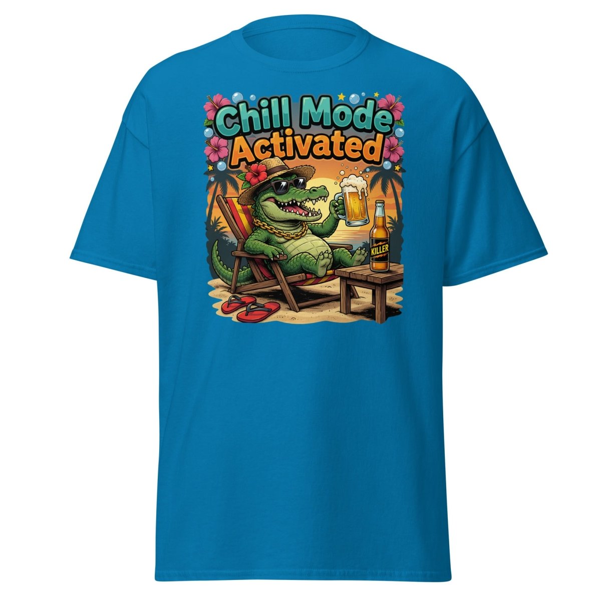 Chill Mode Activated Alligator T-Shirt Funny Beach Beer Tee - Sapphire - TeeRipple