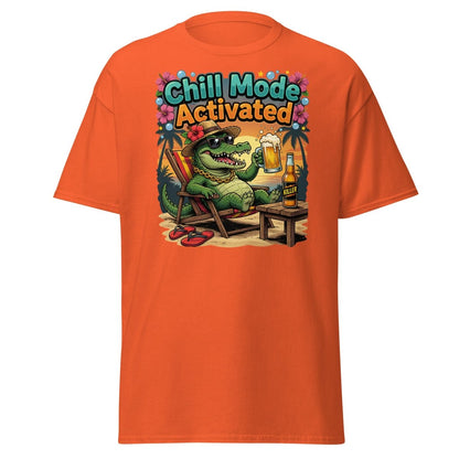 Chill Mode Activated Alligator T-Shirt Funny Beach Beer Tee - Orange - TeeRipple