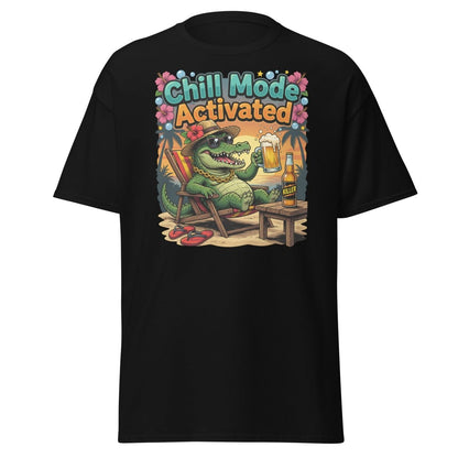 Chill Mode Activated Alligator T-Shirt Funny Beach Beer Tee - Black - TeeRipple