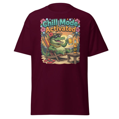 Chill Mode Activated Alligator T-Shirt Funny Beach Beer Tee - Maroon - TeeRipple