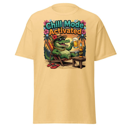 Chill Mode Activated Alligator T-Shirt Funny Beach Beer Tee - Yellow Haze - TeeRipple