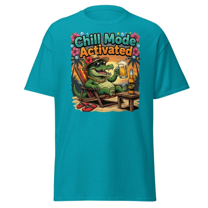 Chill Mode Activated Alligator T-Shirt Funny Beach Beer Tee - Tropical Blue - TeeRipple