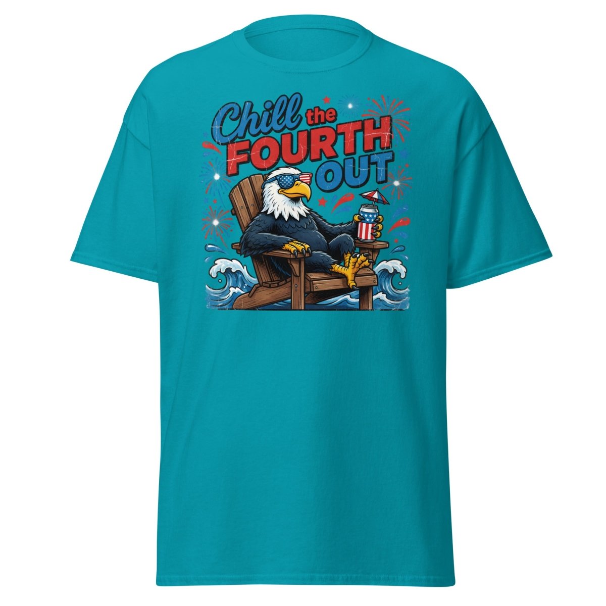 Chill the Fourth Out Eagle T-Shirt | Funny 4th of July Tee - Tropical Blue - TeeRipple