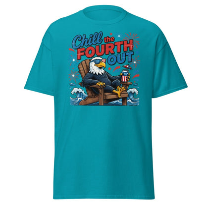 Chill the Fourth Out Eagle T-Shirt | Funny 4th of July Tee - Tropical Blue - TeeRipple