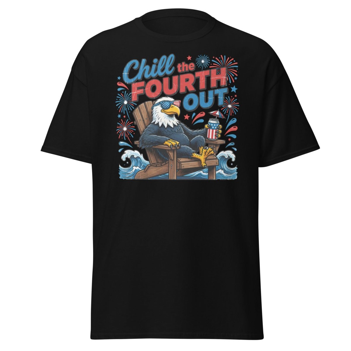 Chill the Fourth Out Eagle T-Shirt | Funny 4th of July Tee - Black - TeeRipple