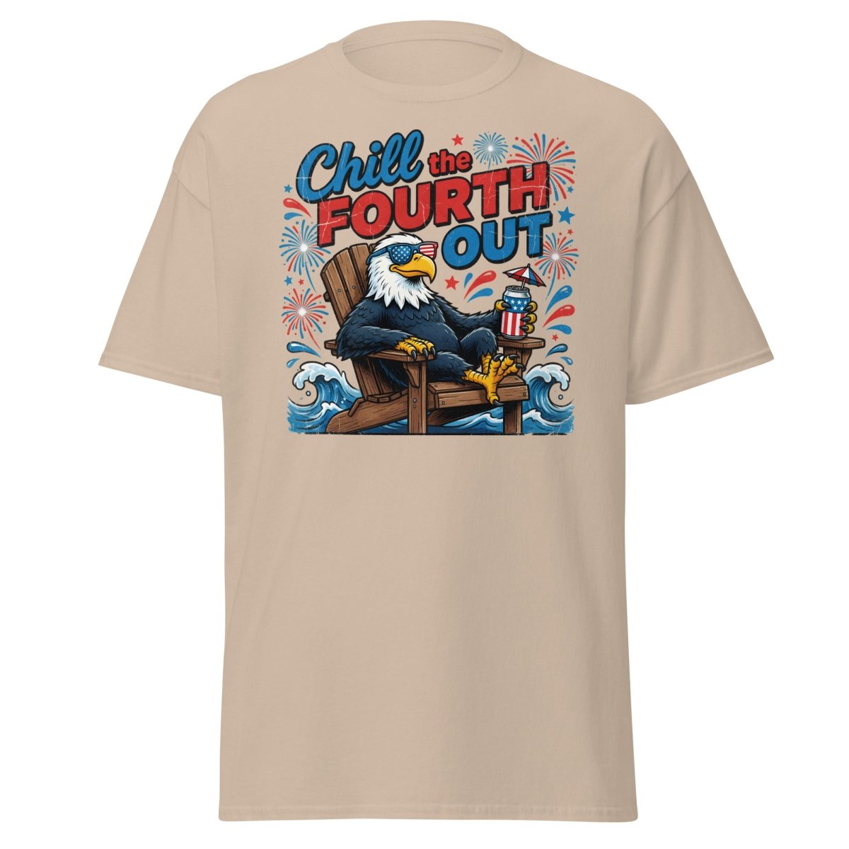 Chill the Fourth Out Eagle T-Shirt | Funny 4th of July Tee - Sand - TeeRipple