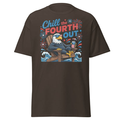 Chill the Fourth Out Eagle T-Shirt | Funny 4th of July Tee - Dark Chocolate - TeeRipple