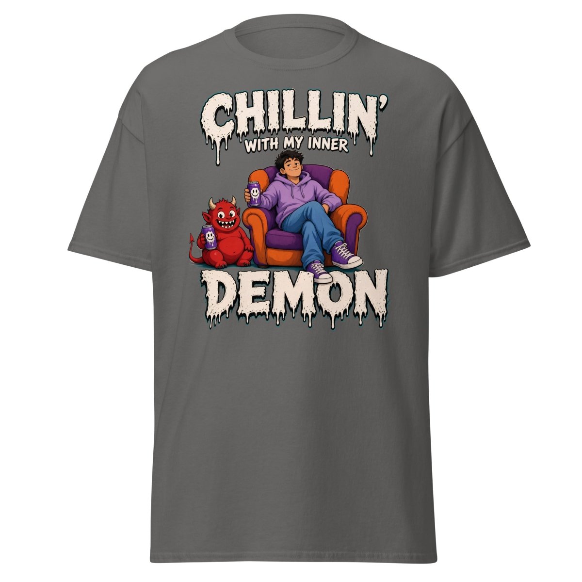 Chillin' With My Inner Demon Funny Graphic T-Shirt - Charcoal - TeeRipple
