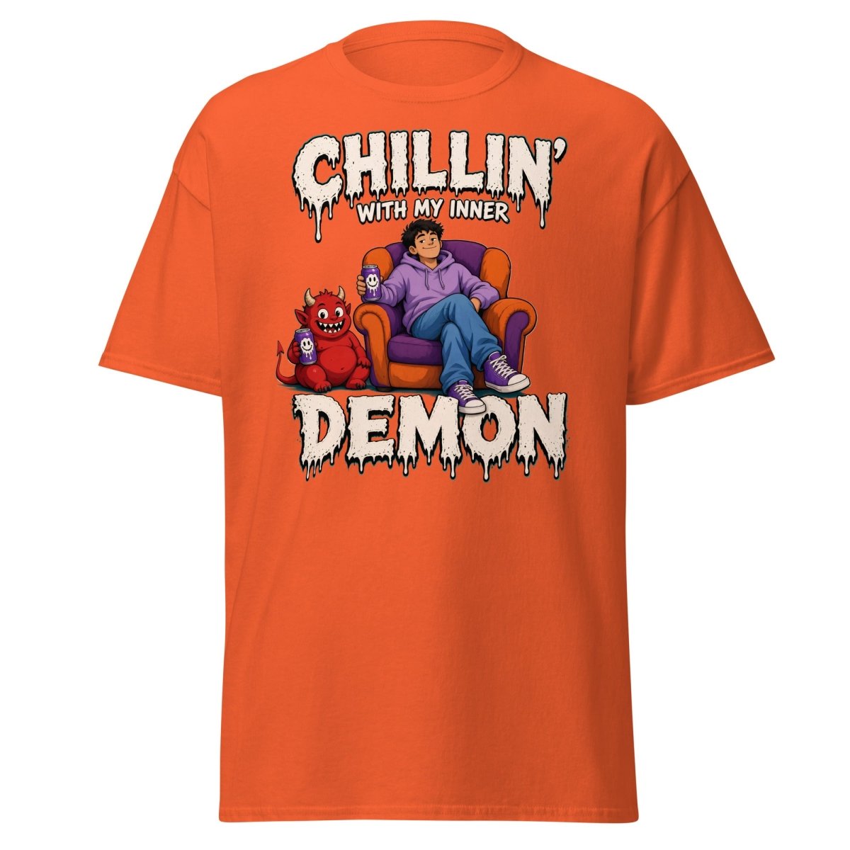 Chillin' With My Inner Demon Funny Graphic T-Shirt - Orange - TeeRipple