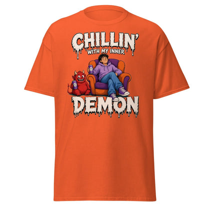 Chillin' With My Inner Demon Funny Graphic T-Shirt - Orange - TeeRipple