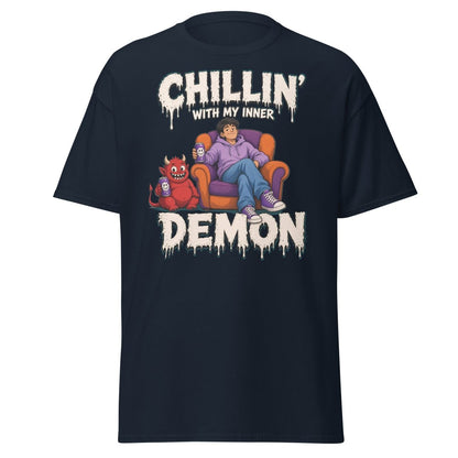Chillin' With My Inner Demon Funny Graphic T-Shirt - Navy - TeeRipple