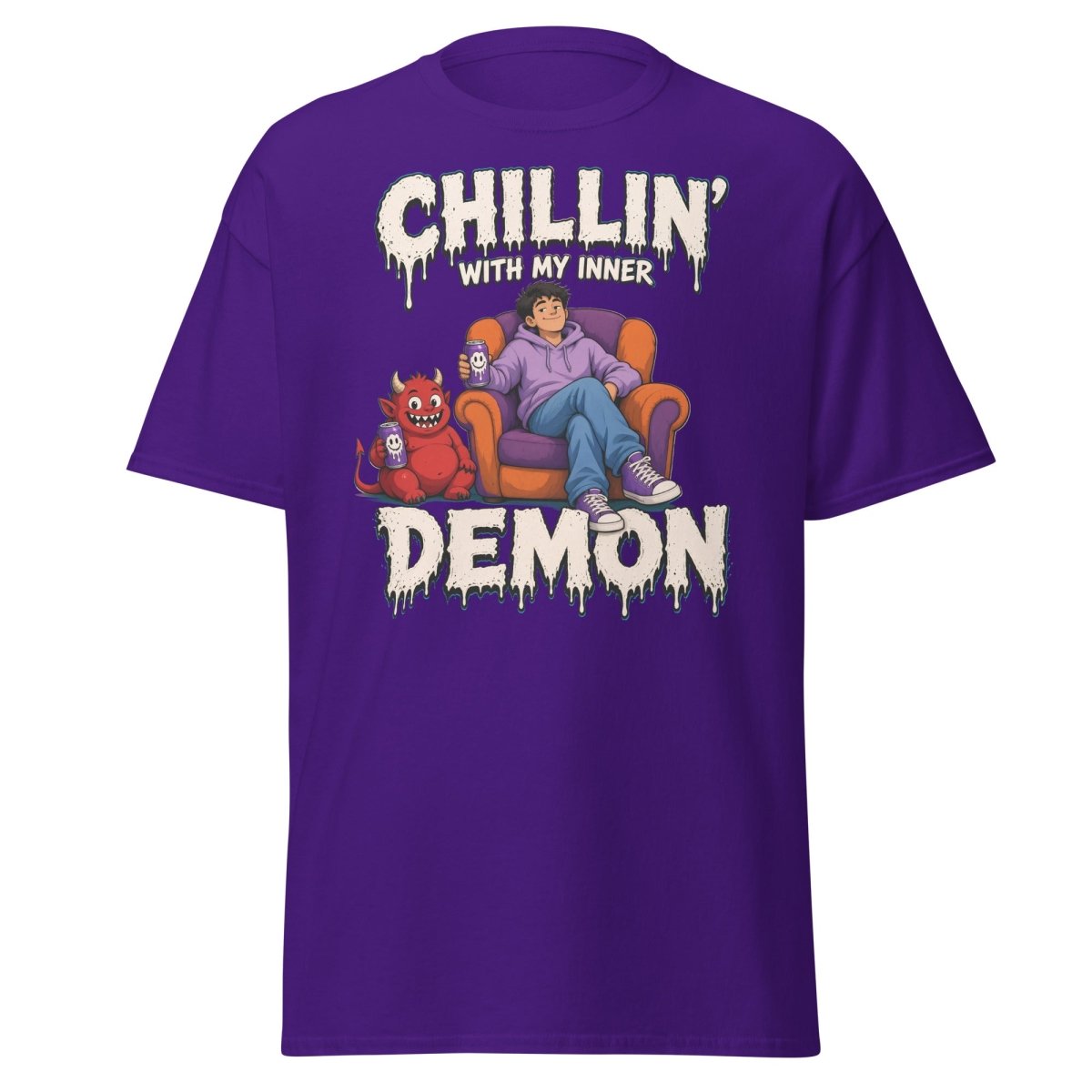 Chillin' With My Inner Demon Funny Graphic T-Shirt - Purple - TeeRipple