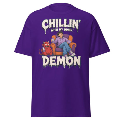 Chillin' With My Inner Demon Funny Graphic T-Shirt - Purple - TeeRipple