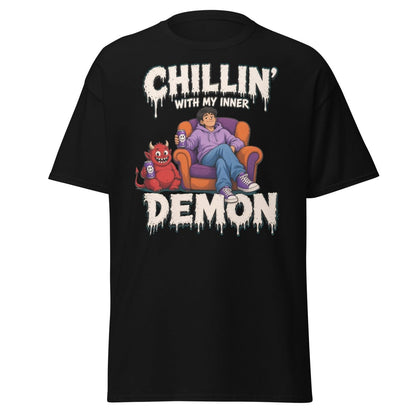 Chillin' With My Inner Demon Funny Graphic T-Shirt - Black - TeeRipple