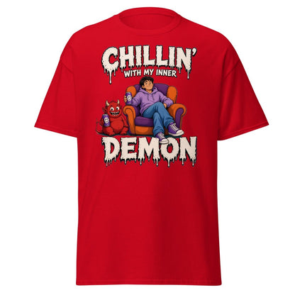 Chillin' With My Inner Demon Funny Graphic T-Shirt - Red - TeeRipple