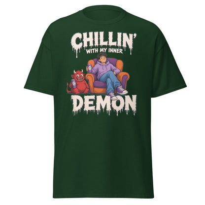 Chillin' With My Inner Demon Funny Graphic T-Shirt - Forest Green - TeeRipple