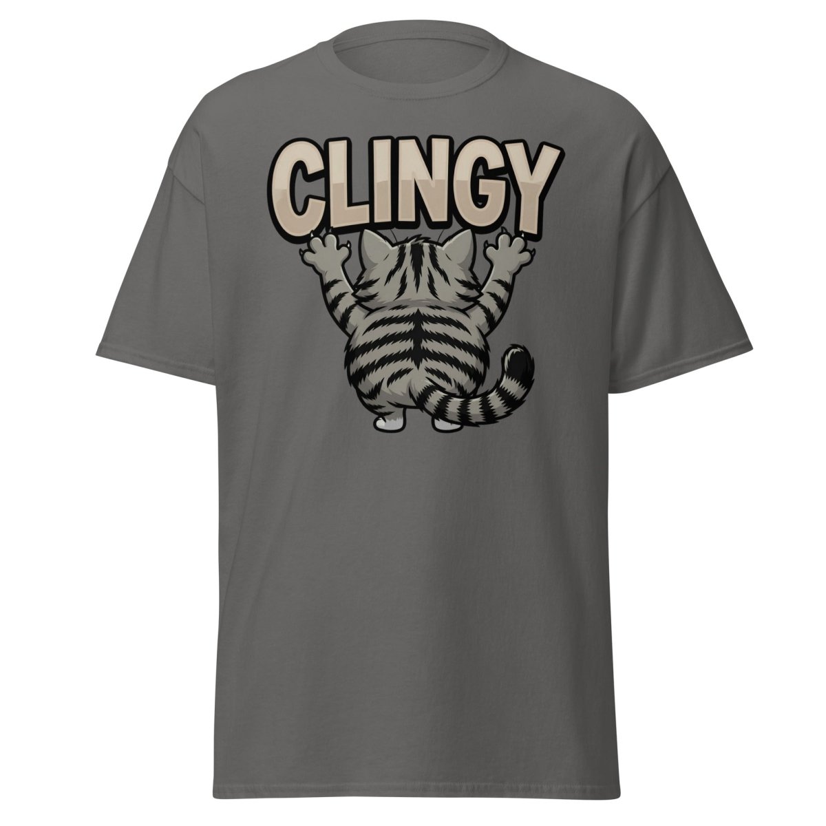 Clingy Cat T-Shirt – Funny Clingy Humor Graphic Tee - Charcoal - TeeRipple