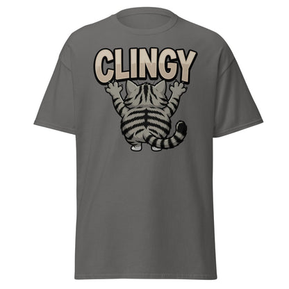Clingy Cat T-Shirt – Funny Clingy Humor Graphic Tee - Charcoal - TeeRipple