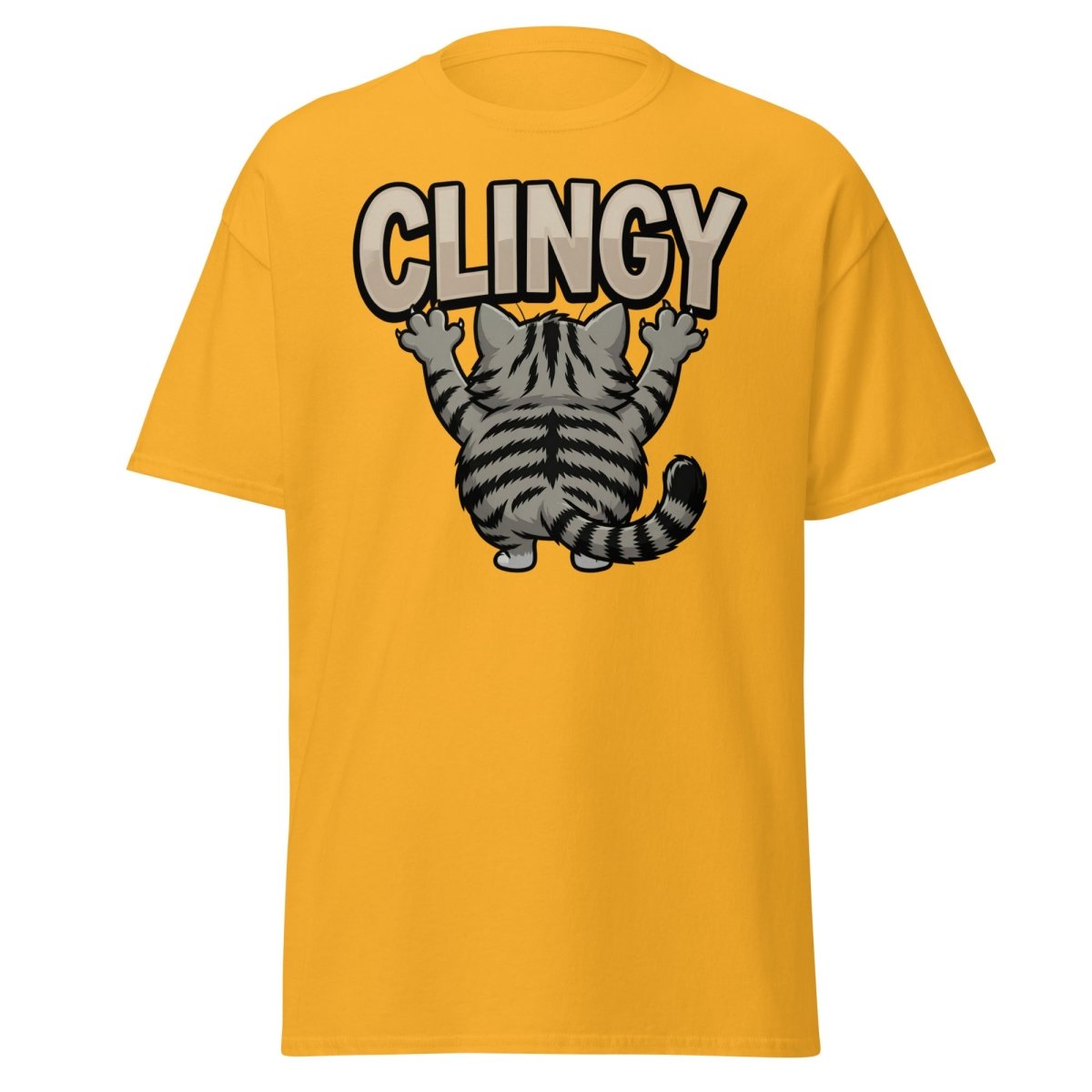 Clingy Cat T-Shirt – Funny Clingy Humor Graphic Tee - Gold - TeeRipple