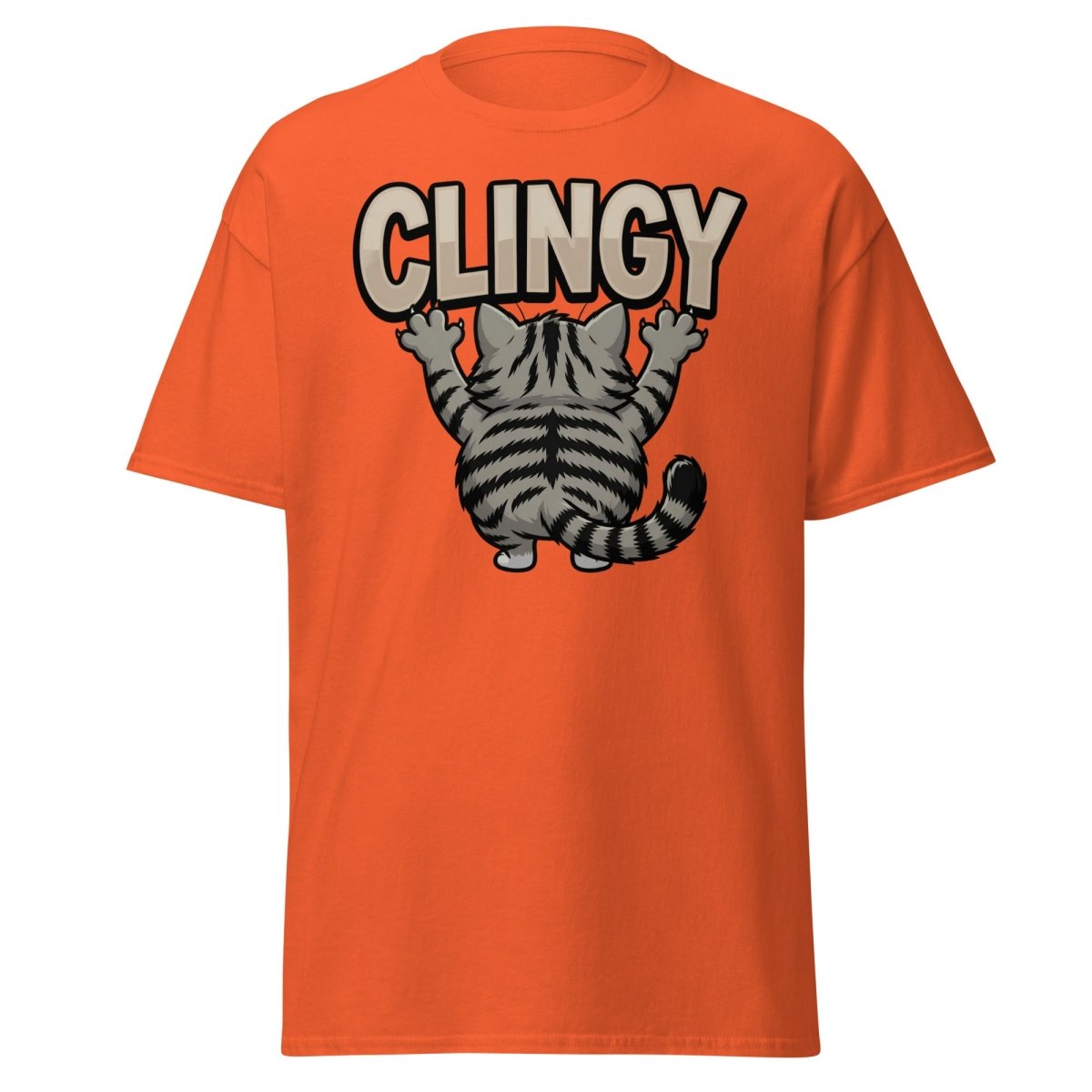 Clingy Cat T-Shirt – Funny Clingy Humor Graphic Tee - Orange - TeeRipple