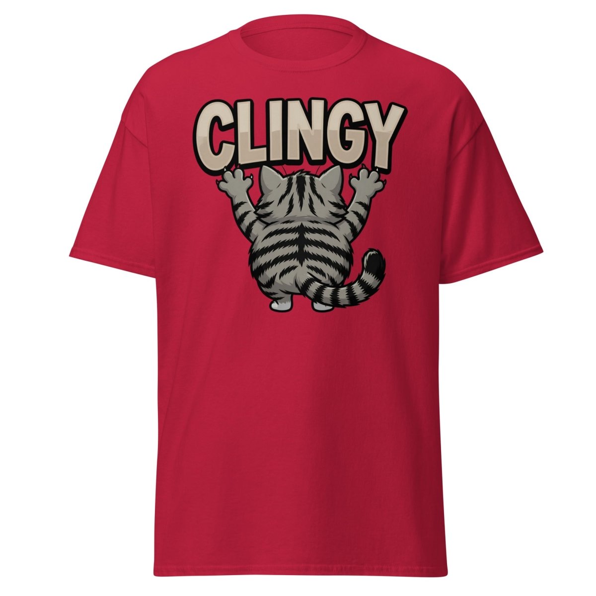 Clingy Cat T-Shirt – Funny Clingy Humor Graphic Tee - Cardinal - TeeRipple