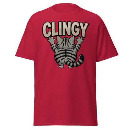 Clingy Cat T-Shirt – Funny Clingy Humor Graphic Tee - Cardinal - TeeRipple