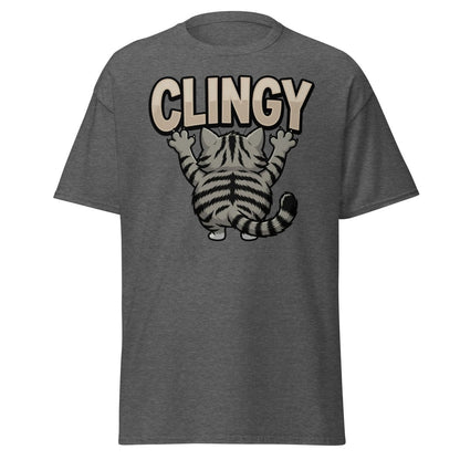 Clingy Cat T-Shirt – Funny Clingy Humor Graphic Tee - Dark Heather - TeeRipple