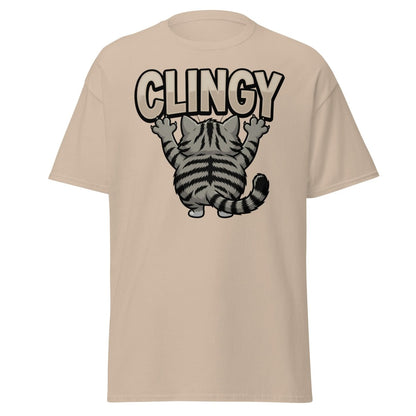 Clingy Cat T-Shirt – Funny Clingy Humor Graphic Tee - Sand - TeeRipple