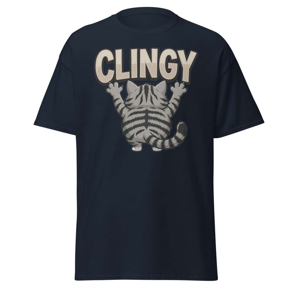 Clingy Cat T-Shirt – Funny Clingy Humor Graphic Tee - Navy - TeeRipple