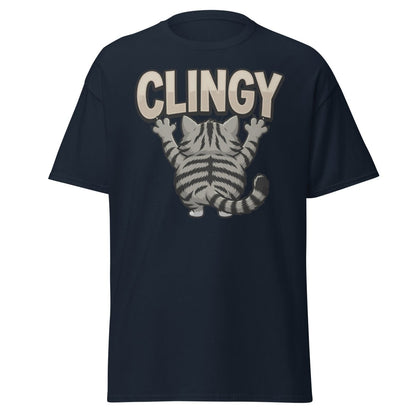 Clingy Cat T-Shirt – Funny Clingy Humor Graphic Tee - Navy - TeeRipple