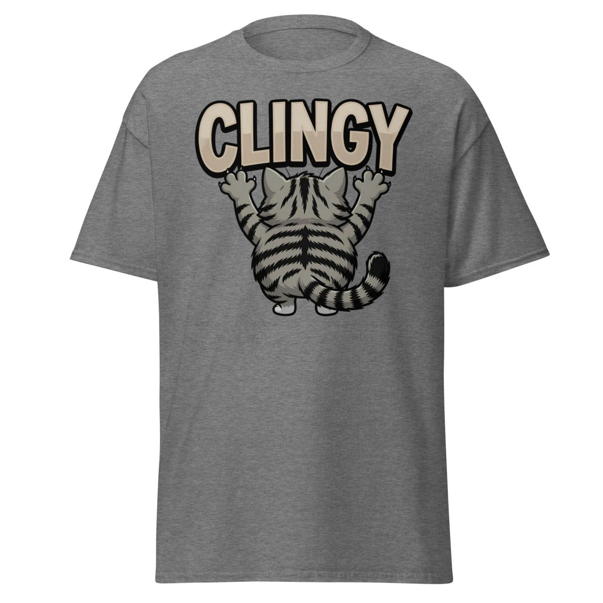 Clingy Cat T-Shirt – Funny Clingy Humor Graphic Tee - Graphite Heather - TeeRipple