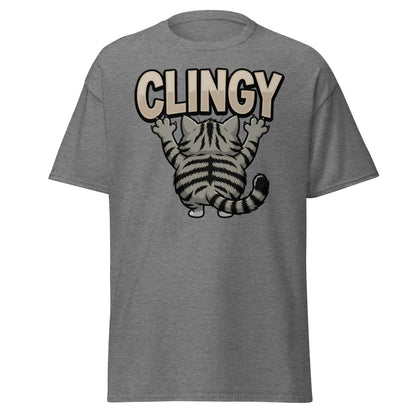 Clingy Cat T-Shirt – Funny Clingy Humor Graphic Tee - Graphite Heather - TeeRipple